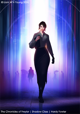 Shadow Class book cover initial background render with character render by Hardy Fowler